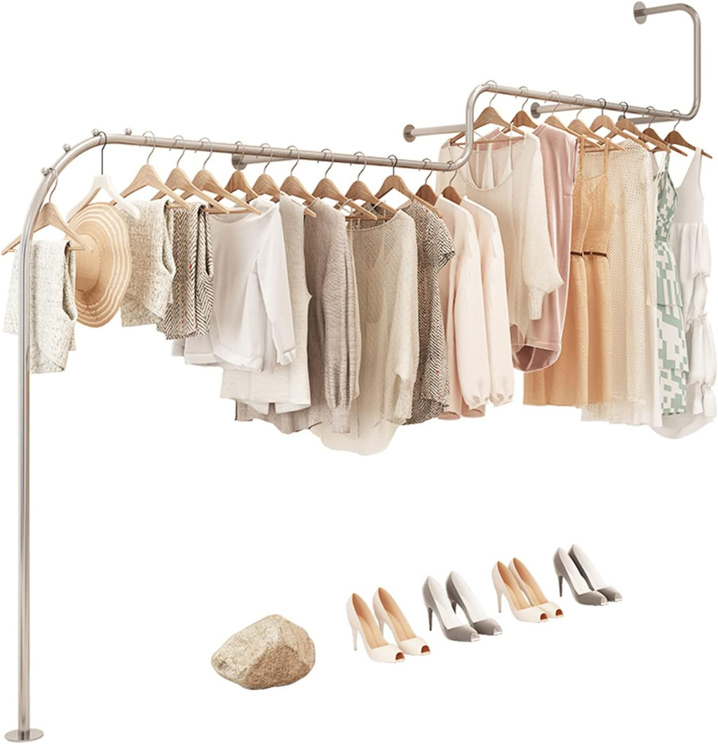 Wall Mounted Multi Purpose Industrial Pipe Clothing Rack,Industrial Pipe Clothing Rack,Metal Garment Rack for Clothes Retail Display Stand/250Cm/98.5In (350cm/138in