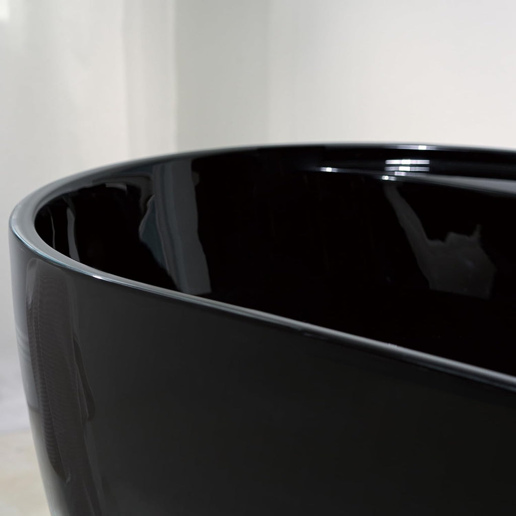 WOODBRIDGE 59' L x 31-1/2' W Freestanding Contemporary Acrylic Soaking Bathtub in Glossy Black Inside and Outside with Brushed Nickel Drain & Overflow,B8864-BN