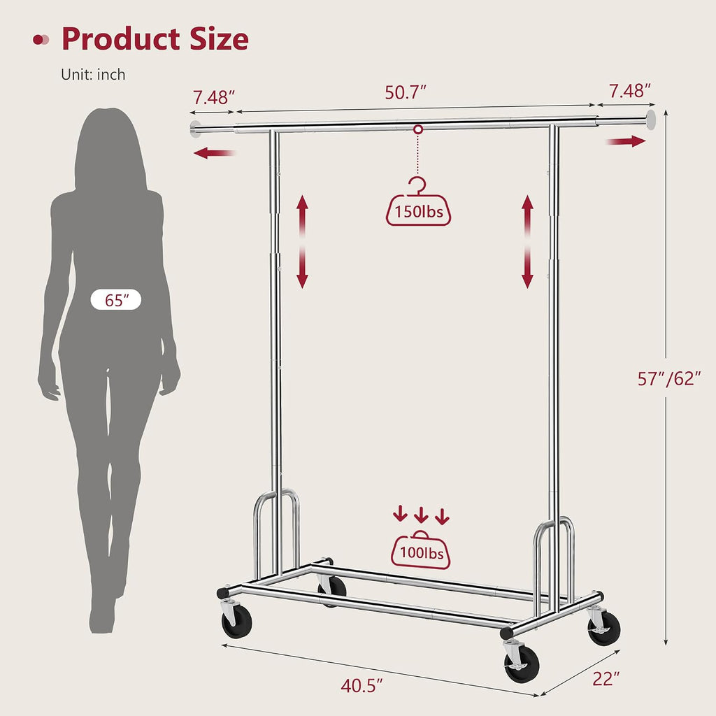 Tajsoon Collapsible Clothing Rack Plus Foldable Clothes Rack Chrome