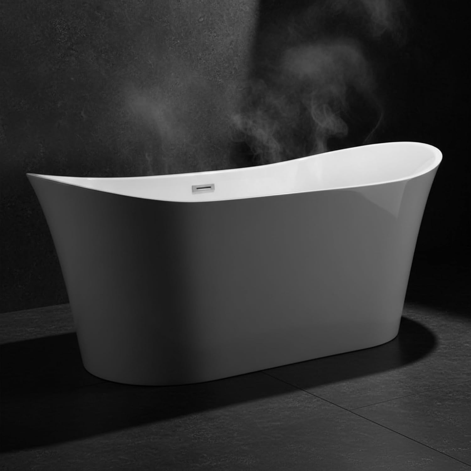 Bergamo 67' Freestanding Acrylic Bathtub with Chrome Drain, Glossy White Seamless Soaking Tub, Fiberglass Reinforced with Leveling Legs, 46 Gal Capacity