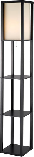 Adesso Square Floor Lamp with 3-Tier Open Shelves, Black Base, Fabric Shade, 72' T x 10.5' W, Extended Length Cord, Enhances Room Decor and Home Lighting