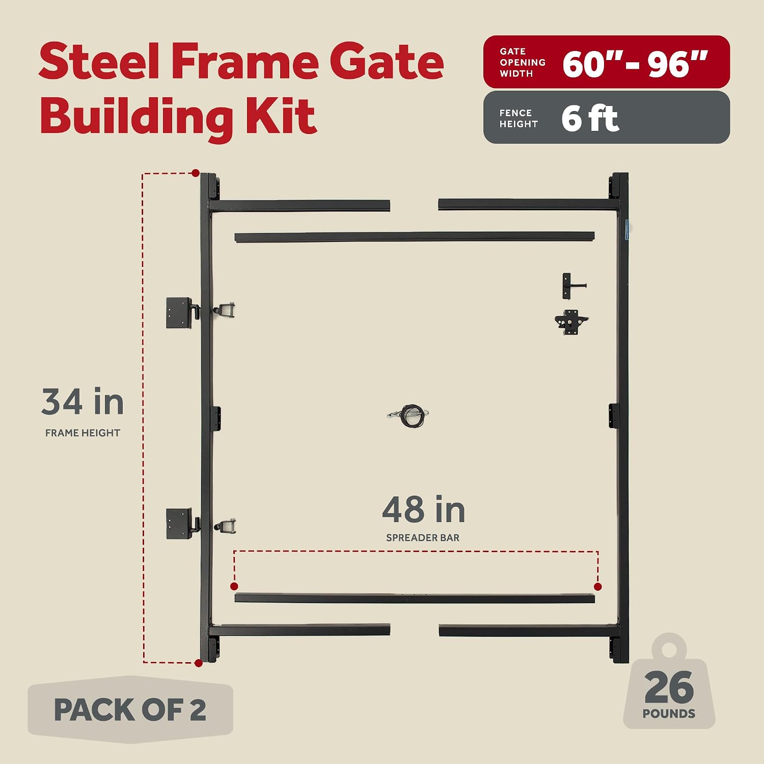 Adjust-A-Gate Build Kit, Adjustable 60'-96' Lockable 2 Way Gate (2 Pack) with Building Kit, 36'-60' (2 Pack)