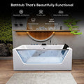 60' Acrylic Freestanding Whirlpool Bathtub Contemporary Soaking Tub Hydro Massage with Center Drain, Chromatherapy, Water Jetted and Air Bubble, Built-in ambient lighting