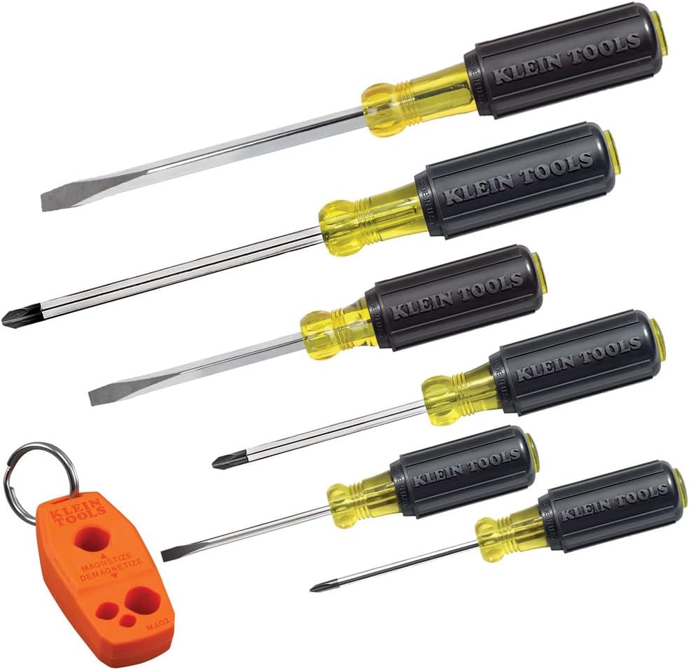 Klein Tools 80019 Tool Set, Multi-Bit Screwdriver and Nut Driver Tool Kit & 85146 Screwdriver Set with Magnetizer/Demagnetizer for Magnetic Tips 3 Slotted