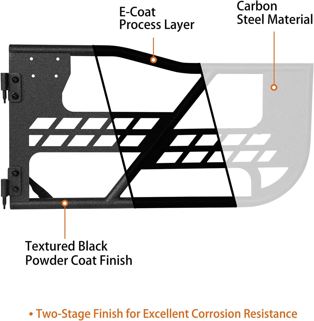 Hooke Road JK Tubular Half Doors for 2007-2018 Jeep Wrangler JK, Wrangler Offroad Trail Doors with OE-Style Latches, Open-Air Summer Driving (2-Door Only)