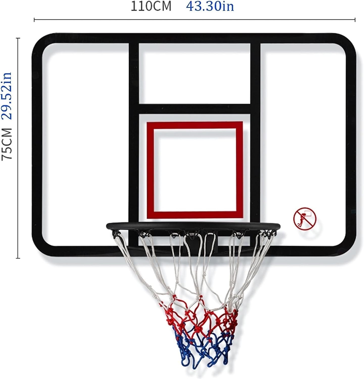 Basketball Rim 43in Adult Basketball Hoop, Indoor and Outdoor Wall-Mounted Basketball Boards, Simple Installation, 110x75 Cm
