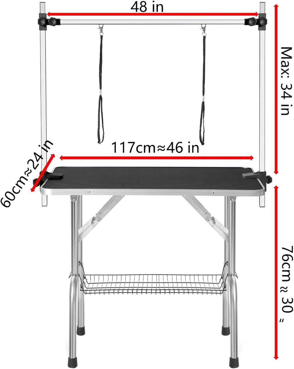 New Large Pet Grooming Table for Dog Cat with Adjustable Arm and Clamps Heavy Duty Portable dog grooming table w/Arm & Noose & Mesh Tray (46INCH, BLACK)