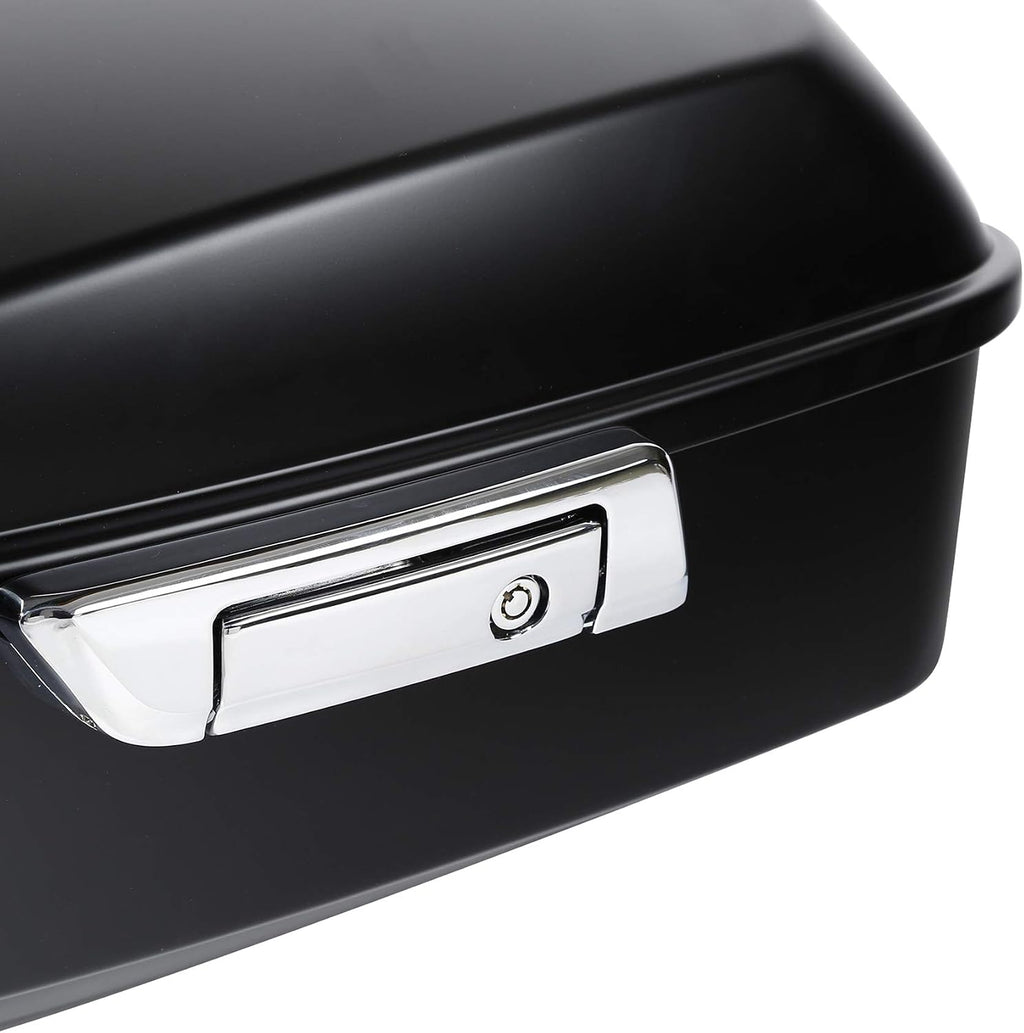 TCMT King Motorcycle Trunk Box Fits For Harley 2014-2025 Touring CVO Road King Road Glide Street Glide Electra Glide Matte Black Chrome Latches(No Speaker Holes) Pack
