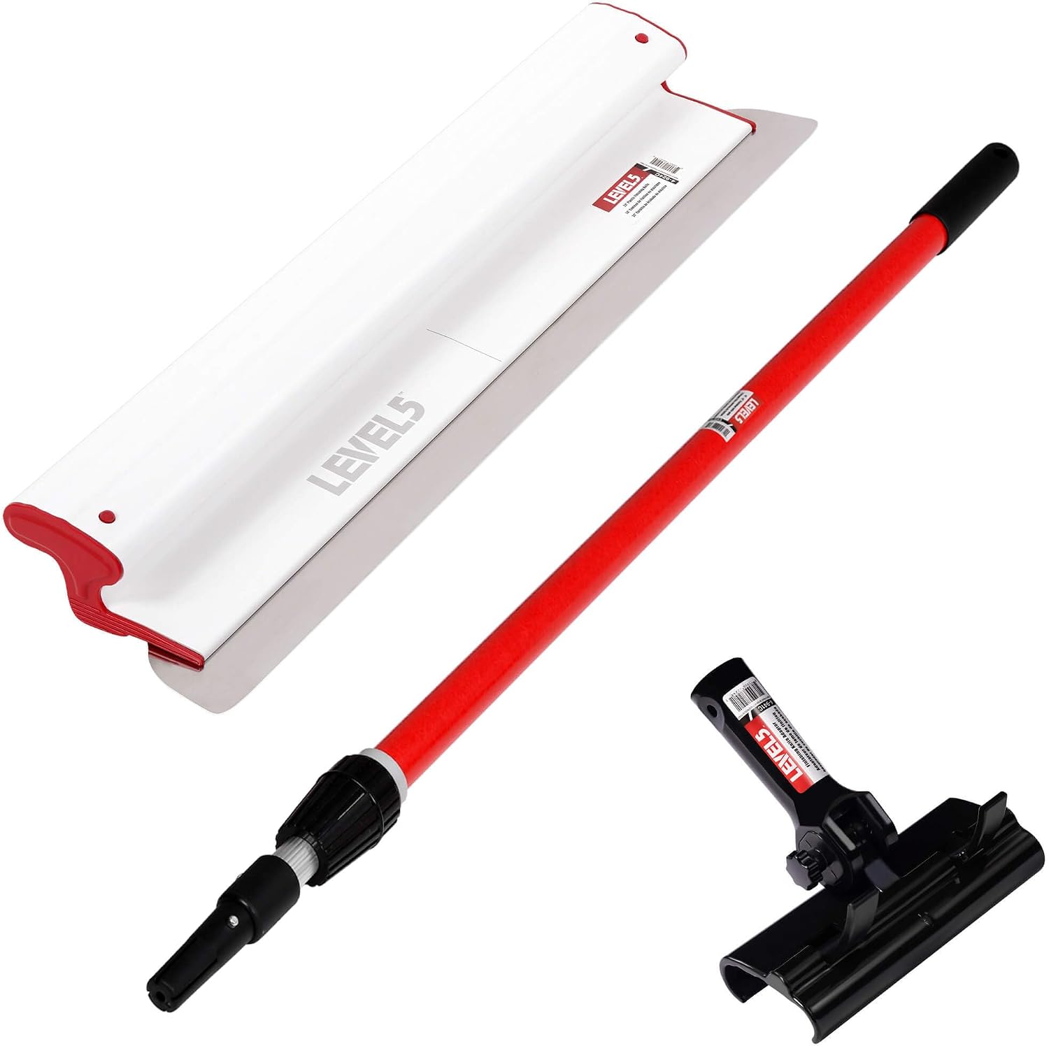 LEVEL5 Composite Skimming Blade Combo, 24' Blade + 49' - 87' Extension Handle | Smoothing/Knockdown Drywall Knife | Composite Plastic & European Stainless Steel Construction | 5-431C