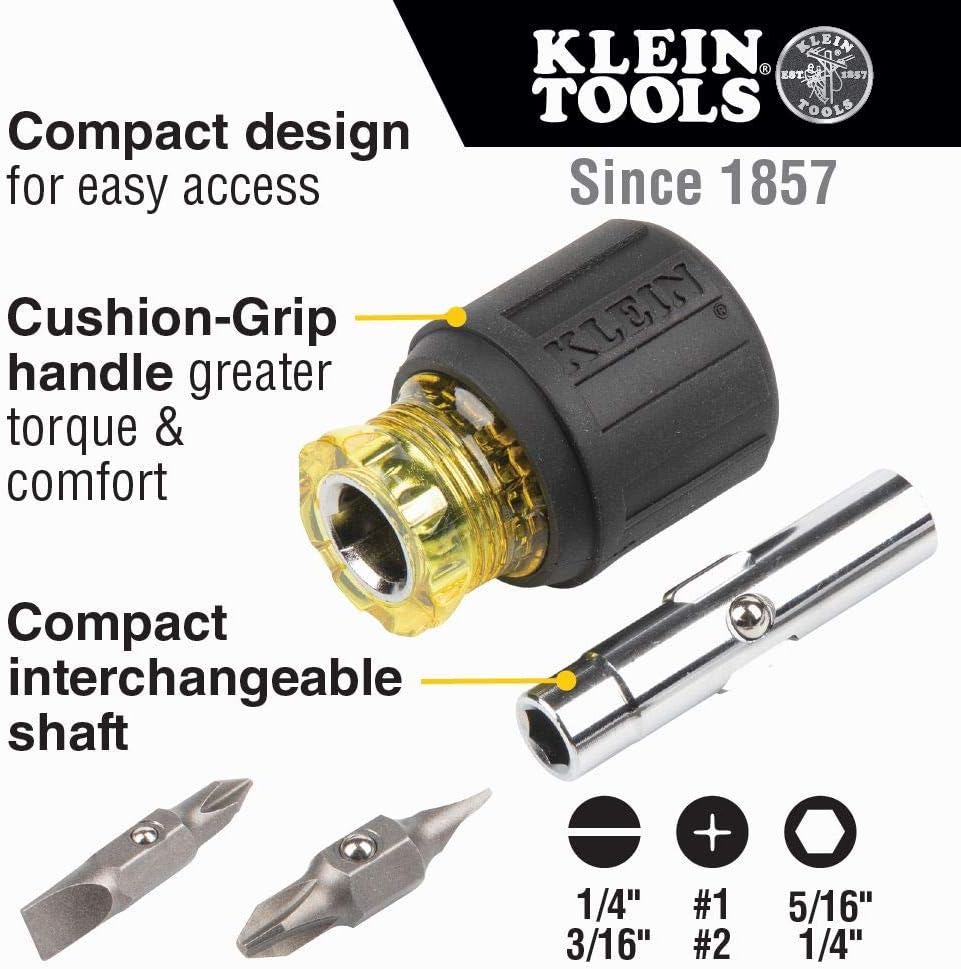 Klein Tools CL320KIT HVAC Kit for HVAC Testing; Digital Clamp Meter, Non-Contact Voltage Tester & 32561 Multi-Bit Screwdriver/Nut Driver, 6-in-1 Stubby Screwdriver with 2 Phillips, 2 Slotted Bits