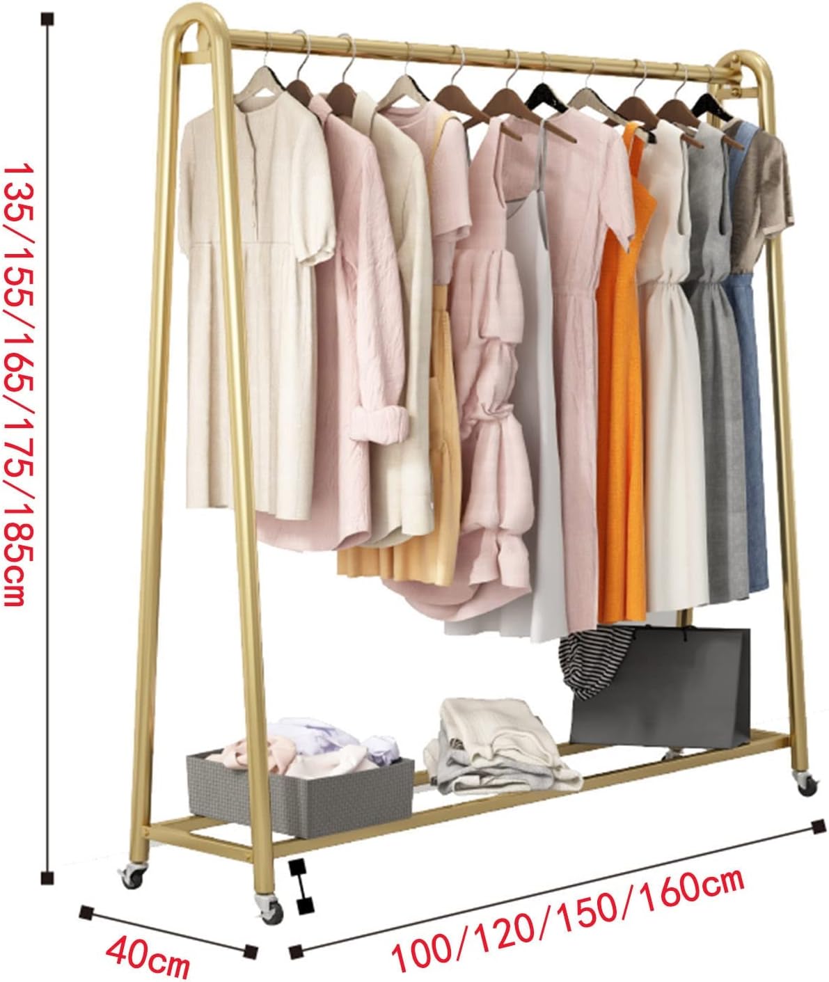 Garment Rack Display Clothes Racks Clothing with Wheels,Clothing Store Retail Racks Commercial Hanger for Hanging Clothes,Heavy Duty Organizer Storage Shelf (C-L100xH135CM/L39.4x53in