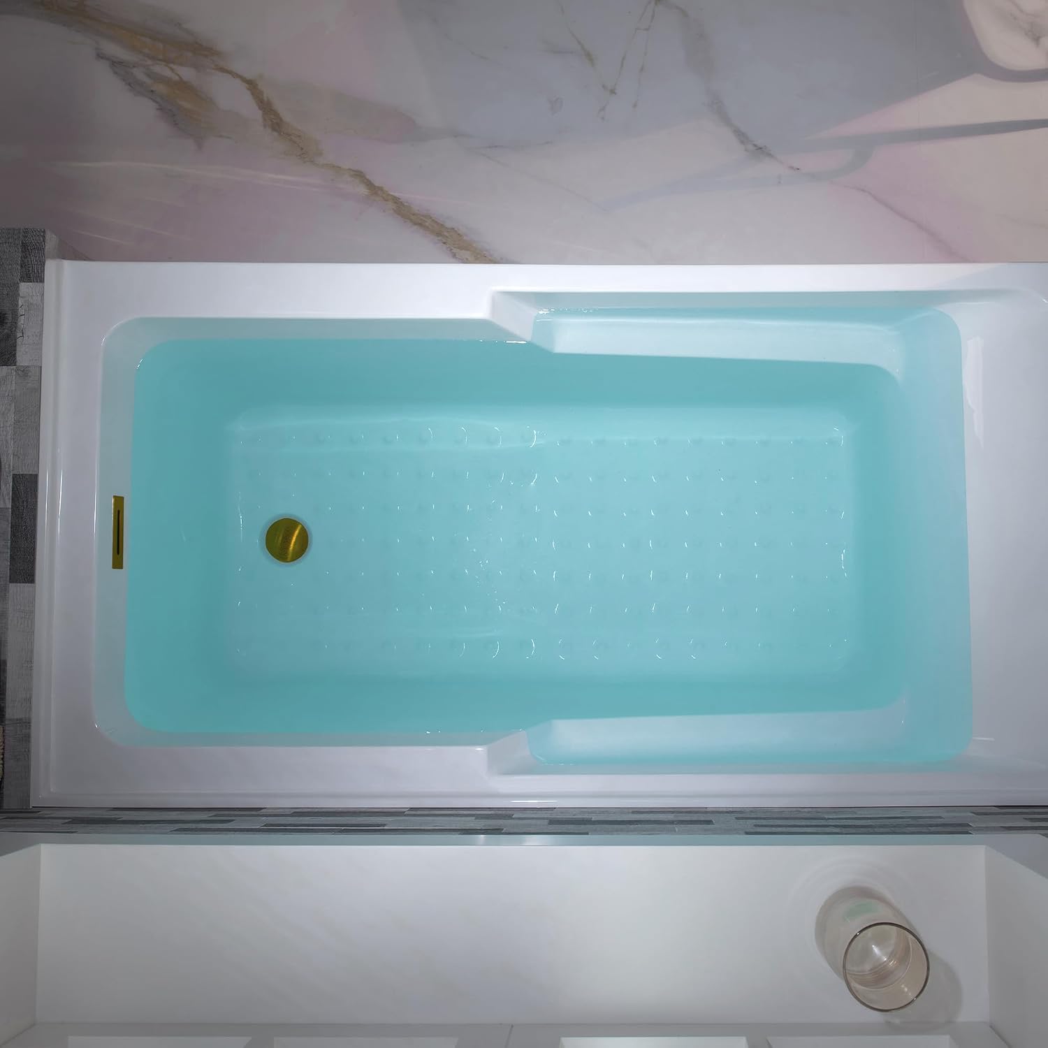 WOODBRIDGE 60' Acrylic Rectangular Alcove Soaking Bathtub in White with Right Drain, Brushed Gold Pop-Up Drain Included BA6030R