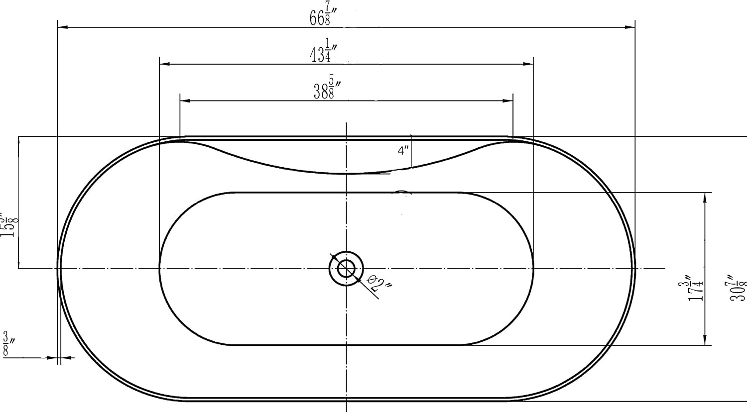 Carver Tubs - Dreamer 67' - Modern White Freestanding Soaking Bathtub- White Acrylic Fiberglass Tub W/chrome Center Drain - Two Person Oval Bath Tub - Deep Relaxing Soak - 67' L X 31' W X 23' H