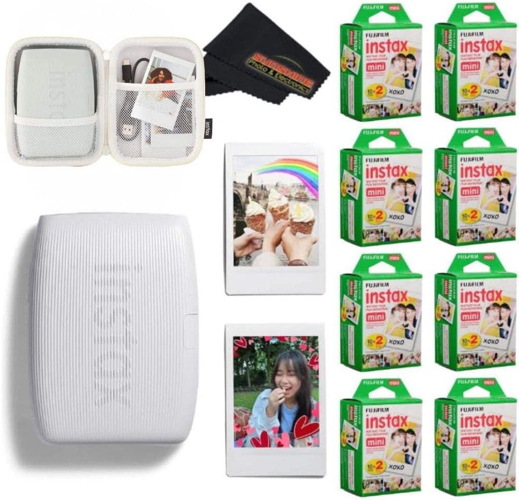 Fujifilm INSTAX Mini Link 3 Smartphone Printer with INSTAX Mini Instant Film and Sunshine Microfiber Cleaning Cloth... (8 Twin Pack (160 Sheets), Clay White)