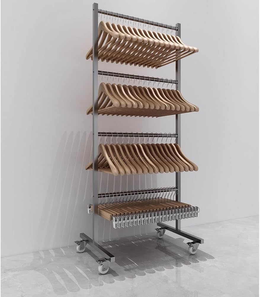 LXHELIVERY Clothing Garment Rack, Rolling Clothes Organizer with Wheels and Bottom Shelves, for Hanging Clothes, Metal Clothes Organizer Dorm Bedroom Home Balcony