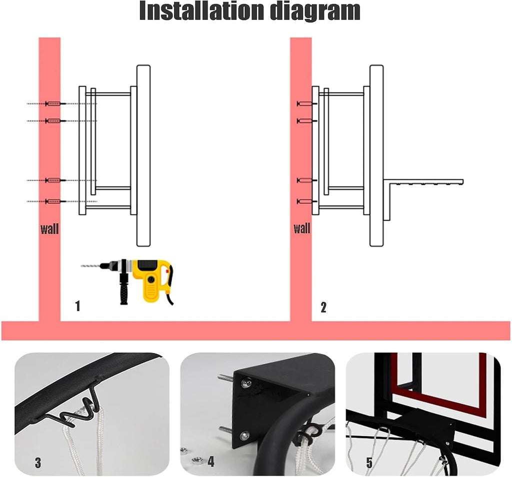 Mini Basketball Hoop, PC Transparent Backboard, Indoor Outdoor Portable Basketball Training Stand, 110x75cm