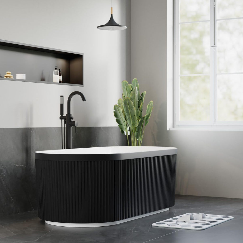 Dowell 67' x 31' Freestanding Bathtub, Acrylic Soaking Tubs, Fluted Design Oval Shape Bathtub W,Matte Black-081 6731 02