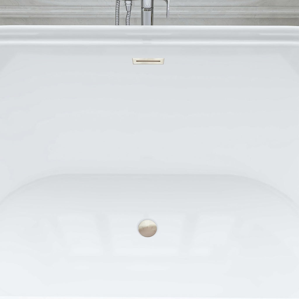 HomeBeyond 59 Inch Free Standing Bathtub | Acrylic Freestanding Soaking Tub, Classic Bathroom Stand Alone Tub Suitable Single Person Bathing, Brushed Nickel Overflow