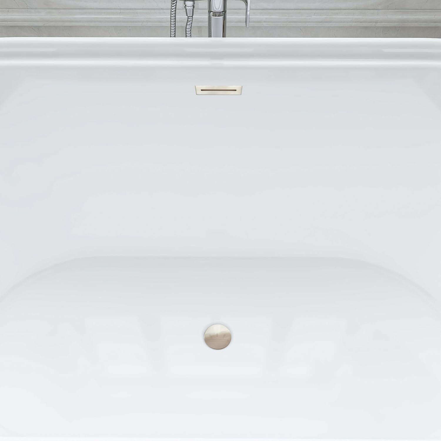 HomeBeyond 59 Inch Free Standing Bathtub | Acrylic Freestanding Soaking Tub, Classic Bathroom Stand Alone Tub Suitable Single Person Bathing, Brushed Nickel Overflow