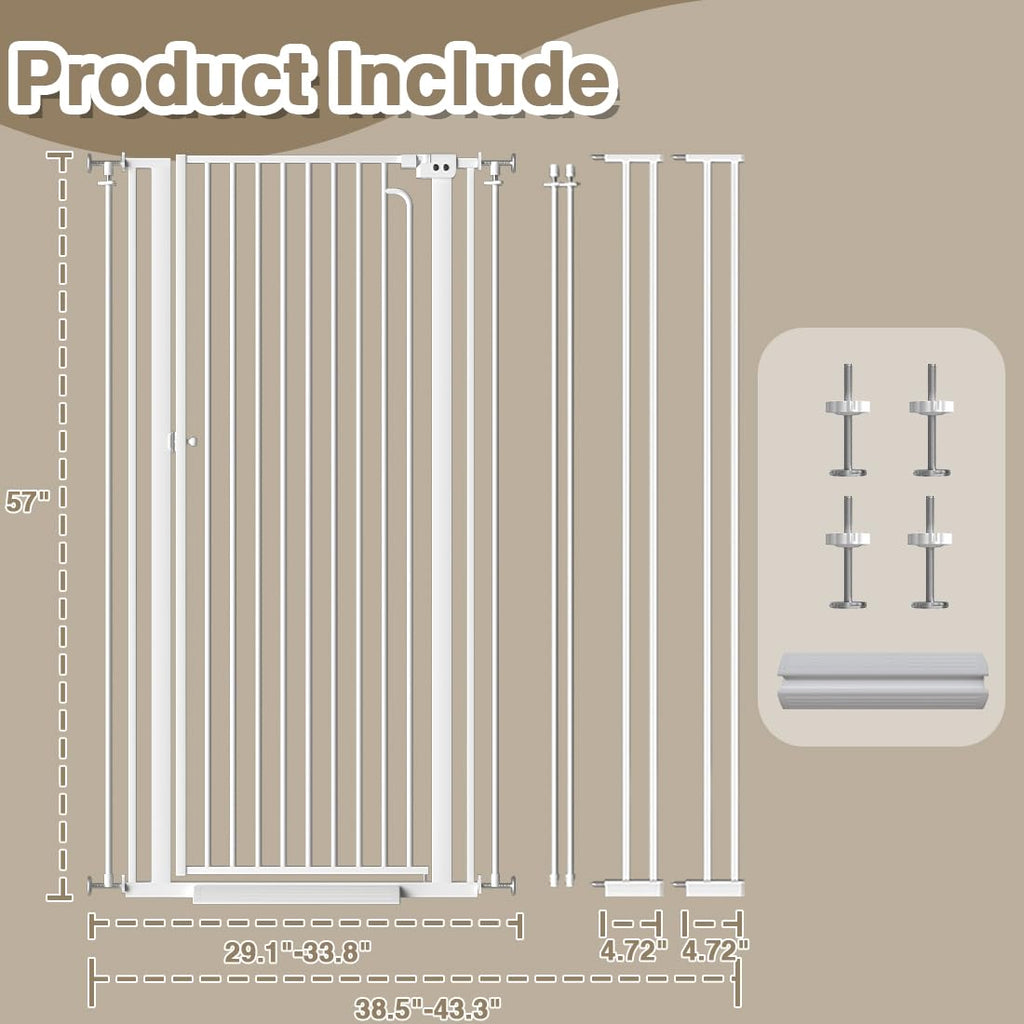 Extra Tall Cat Gate, Tall Safety Baby Gate for Doorways & Stairs, Easy Install Pressure Mounted Dog Gates, Auto-Close Walk Thru Pet Gate for The Babies