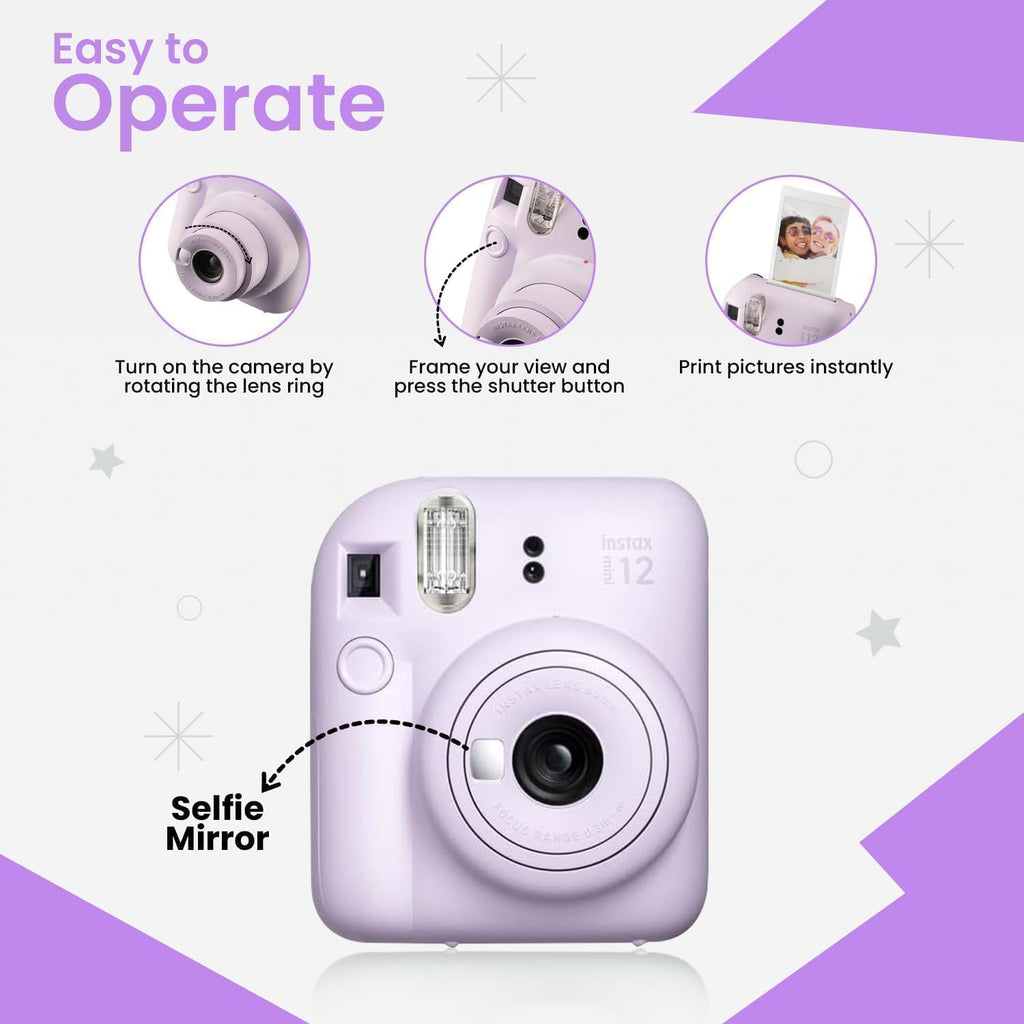 Fujifilm INSTAX MINI 12 Blue Bundle 2025 (80 Sheets, Lilac Purple (Holiday Bundle))