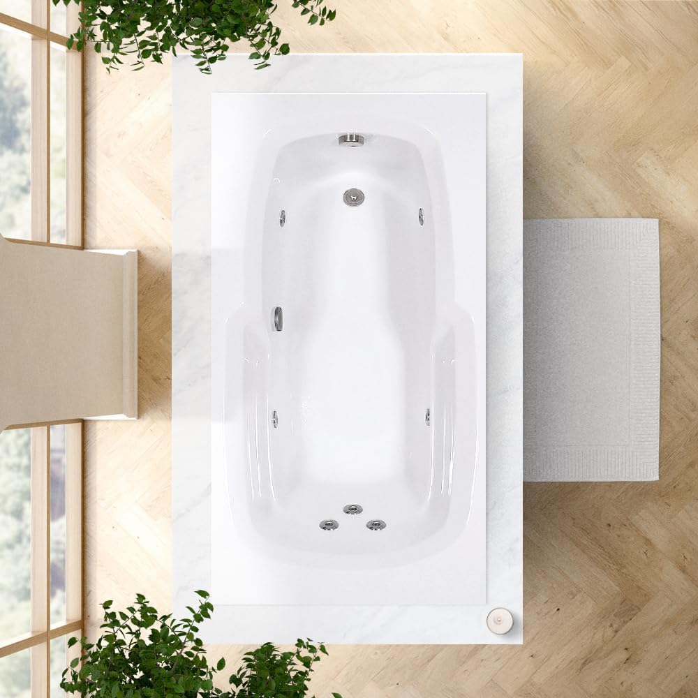 60 in. x 32 in. Acrylic Rectangular Drop-In Whirlpool Bathtub with Reversible Drain in Biscuit