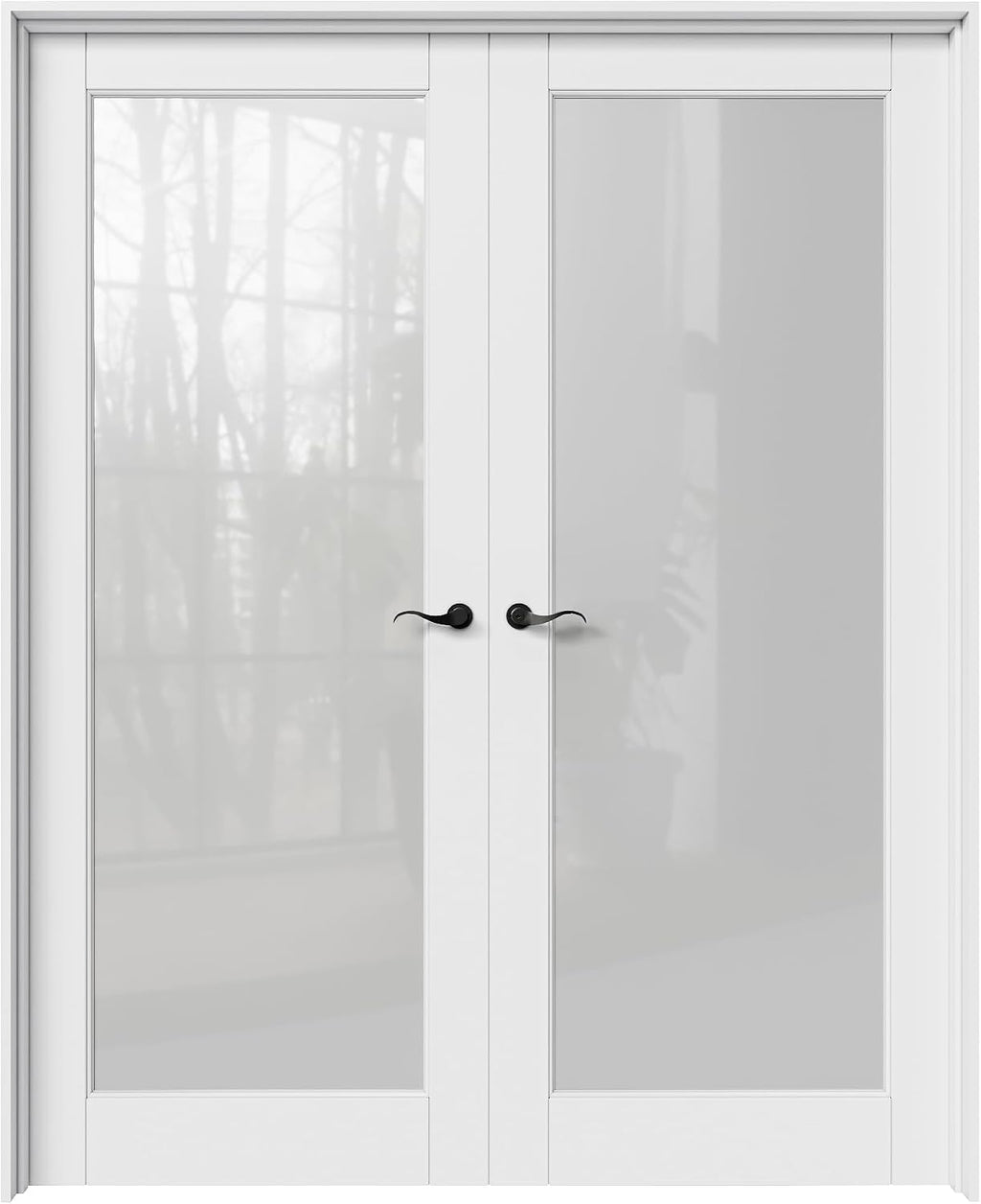 64' x 80' French Doors Interior (Double 32' x 80' Frosted Glass Door with Black Hinge Prehung Jamb Kit), Pre-Finished & Paintable, Prebuilt Home Door Panels & Assembly Required Jamb