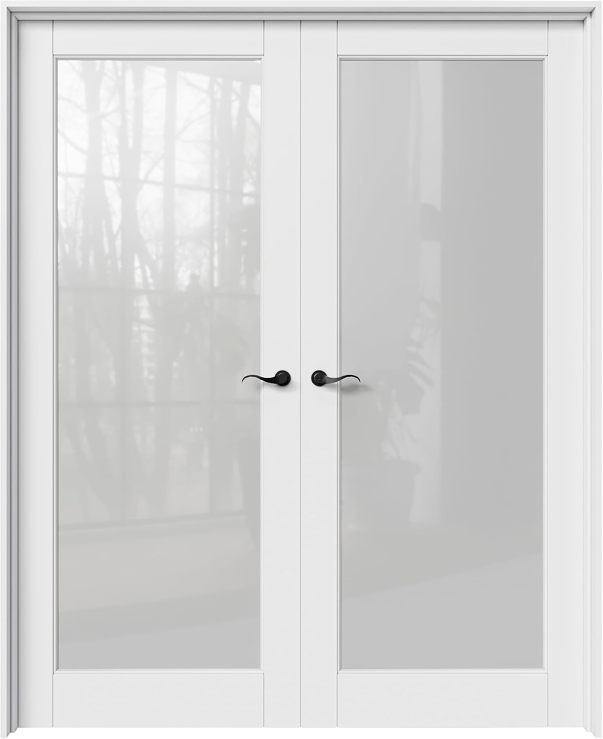 56' x 80' French Doors Interior (Double 28' x 80' Frosted Glass Door with Black Hinge Prehung Jamb Kit), Pre-Finished & Paintable, Prebuilt Home Door Panels & Assembly Required Jamb