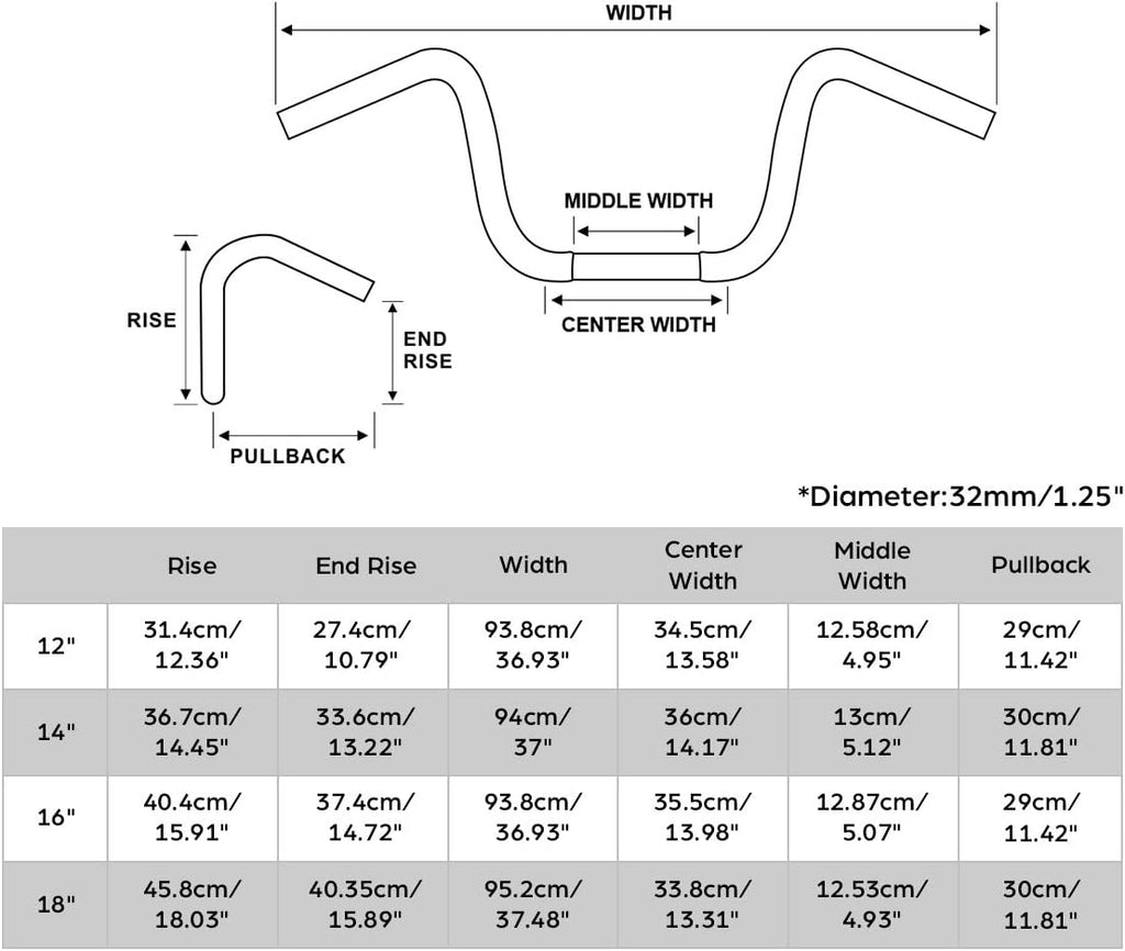 TCT-MOTORPARTS 12' Rise Ape Hangers Bars 1-1/4' Handlebars Fit for Harley Touring Electra Street Glide, Ultra Limited and Tri Glide models, Dressers, Baggers