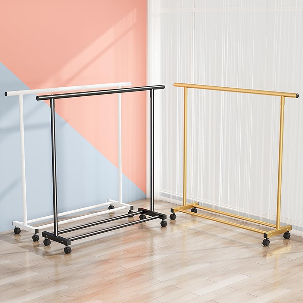 Mobile Clothes Rack - Bold Heavy Duty Rolling Garment Hanging Racks with Locking Wheels, for Bedroom, Closet, Laundry Room & Dorm,Gold,150CM