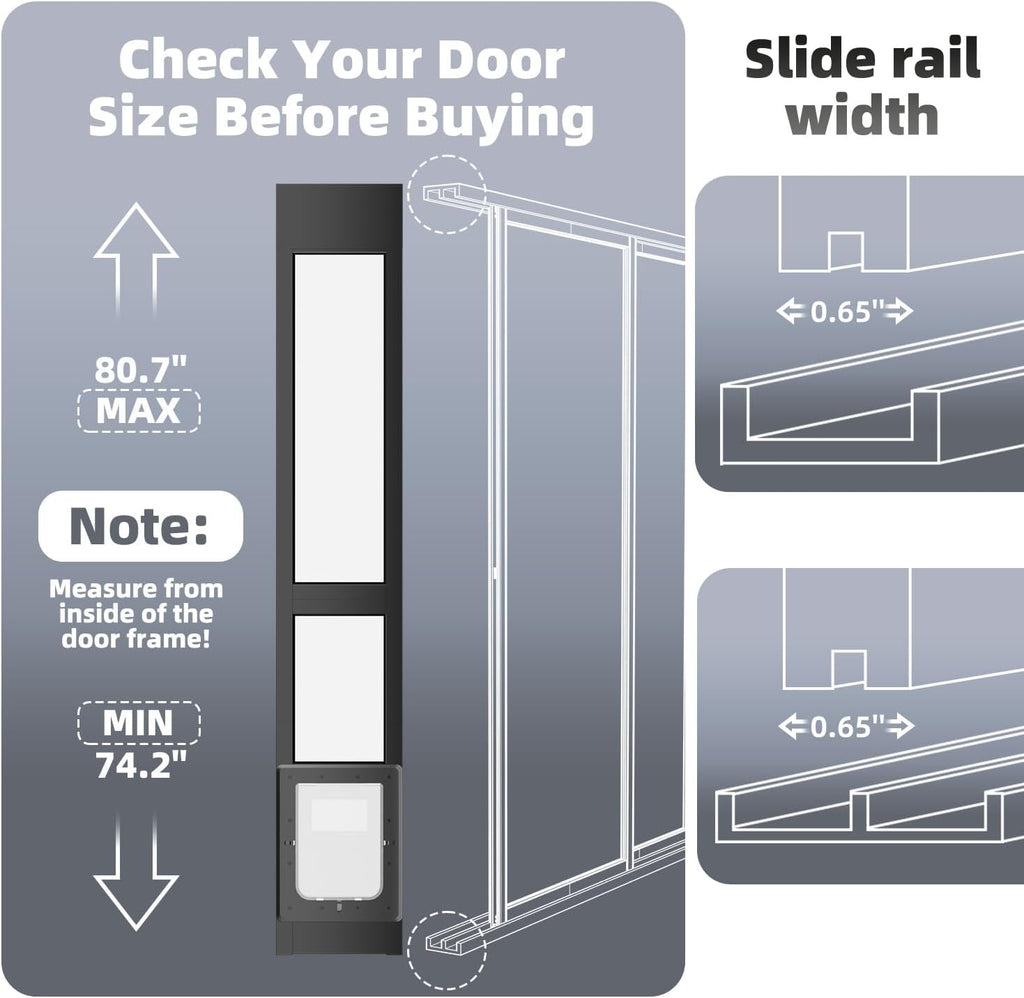 Dog Door for Sliding Glass Door with Magnetic Plastic Flat, Sliding Door Pet Doggie Door Insert with Lock, Adjustable Height No-Cut Required Doggy Door Access Renters, Apartments, Patio (Black, L)
