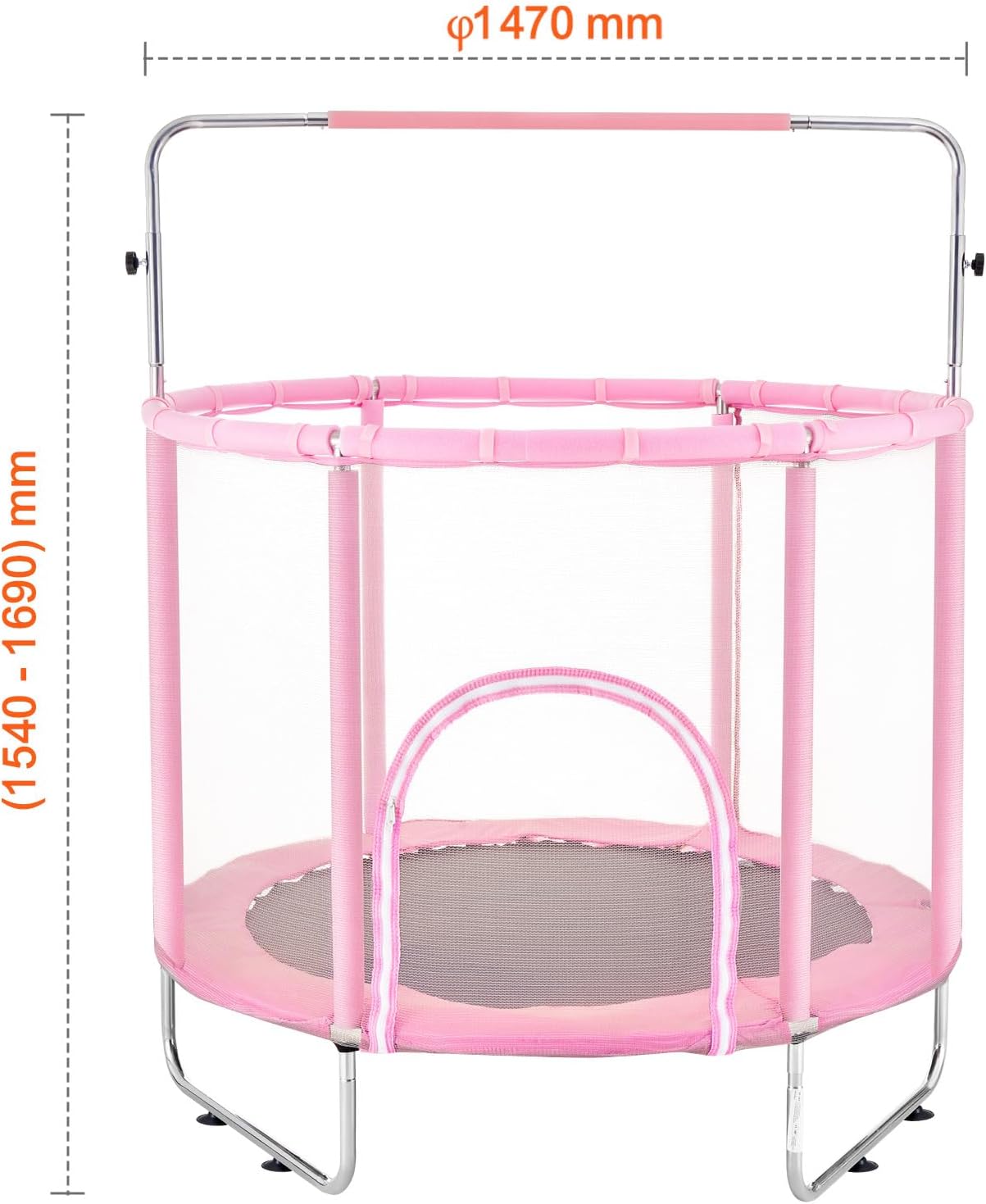 Happybuy 55' Kids Trampoline, 4.6FT Indoor Outdoor Trampoline, Mini Toddler Recreational Trampoline with Safety Enclosure Net and Basketball Hoop, Pink