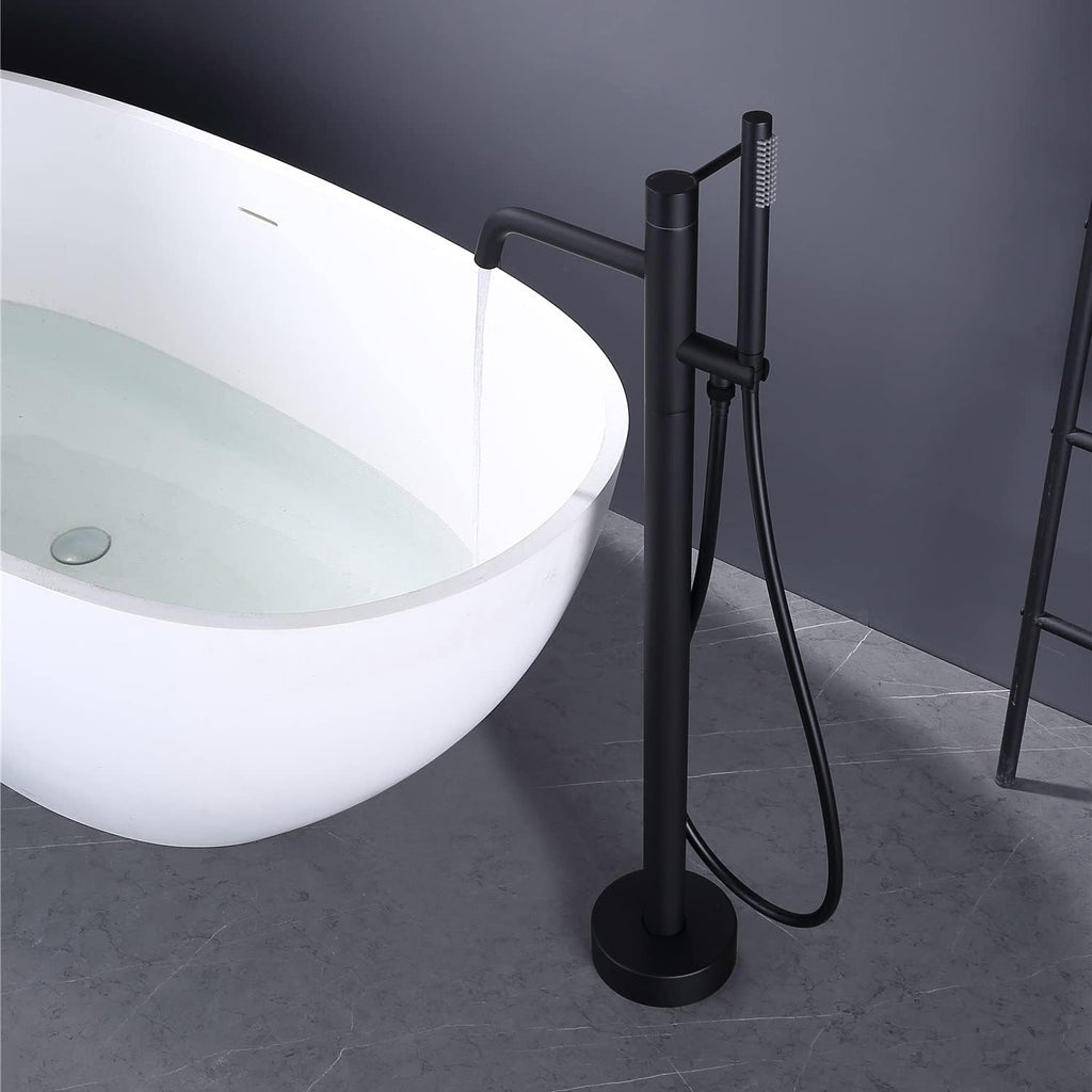 Freestanding Bathtub Faucet, Floor Mount Tub Filler Faucet with Handheld Shower Floor Mounted Tub Faucet Brass Tub Mixer Tap with 59-inch Shower Hose, Single Handle,Chrome (Besides A) (Black A) (Besi