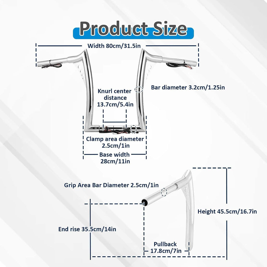 Wsays 14' Ape Hanger Pre-wired Handlebar 1.25' Diameter Sharp Compatible with Harley Softail 2011-2024 Fit Dyna 2012-2017 Fit Sportster 2011-2022 Fit Touring Road King 2015-Later, Chrome
