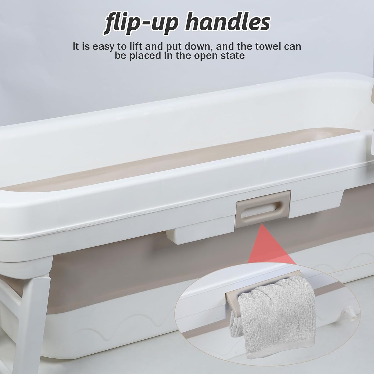 Portable Bathtub Free Standing Tub, Large Soaking Tub, Foldable Bathtub for Adults Bathtubs for Bathroom, Ice Bath, Sitz Bath, Freestanding Bathtubs with Massage Board, Adult Pool Beige 59 I