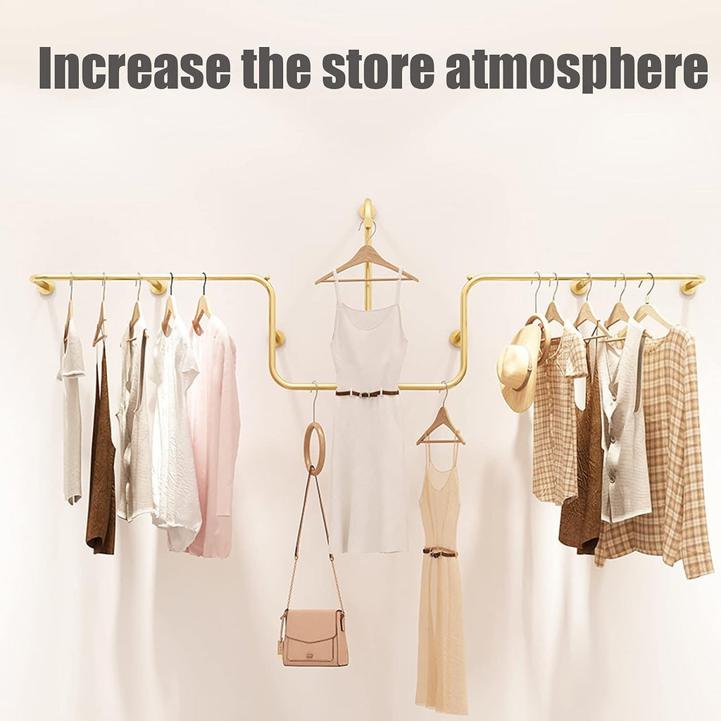 Wall Mounted Garment Rack Clothing Store Metal Display Stands,Detachable Garment Bar Heavy Duty Iron Clothes Hanging Rod,Rail Organizer,a Retail Store for M(250cm