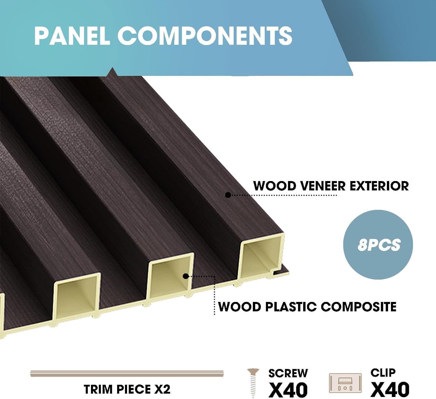OUZUGIE WPC Acoustic Slat Wall Paneling, 8-Pack 114 x 6 Inches 3D Wall Panels for Interior Wall Decor,Living Room,TV Background,Study Room,Office Spaces,Bedroom,High Grille (Walnut)