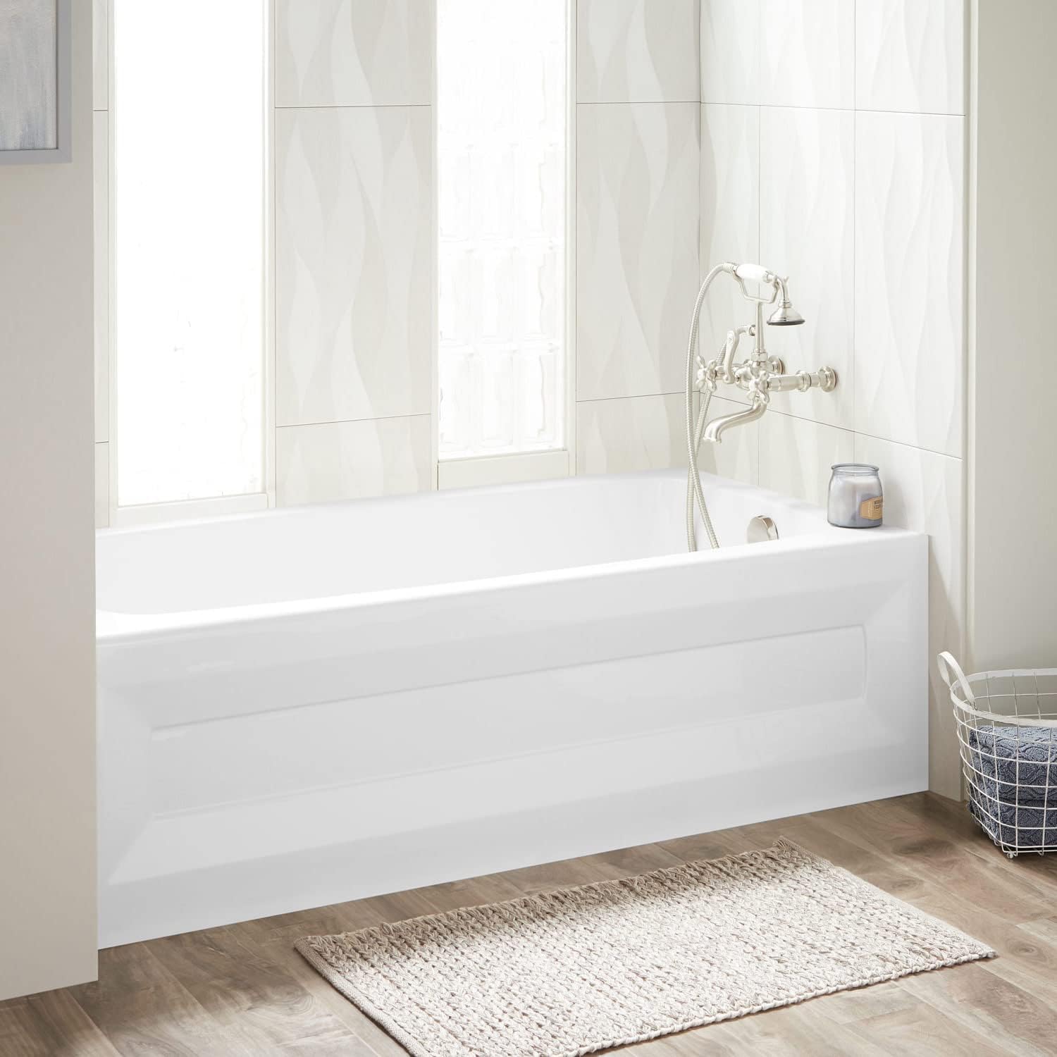 Signature Hardware 446975 Bradenton 60' Three Wall Alcove Acrylic Soaking Tub with Pre-Drilled Overflow Hole