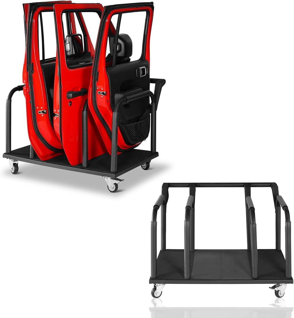 Hooke Road 4 Doors Storage Cart Rack Sliding Door Hanger Compatible with 2007-2026 Jeep Wrangler JK JL Gladiator JT & 2021-2026 Ford Bronco