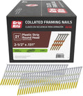 Grip-Rite 21 Degree Framing Nails - Exterior Galvanized Nails for Wood-To-Wood Framing Projects - Plastic Strip Collated Fastener - Round Head - Smooth Shank - 2-1/2' x .131' - 5000 Count - GR212131HG