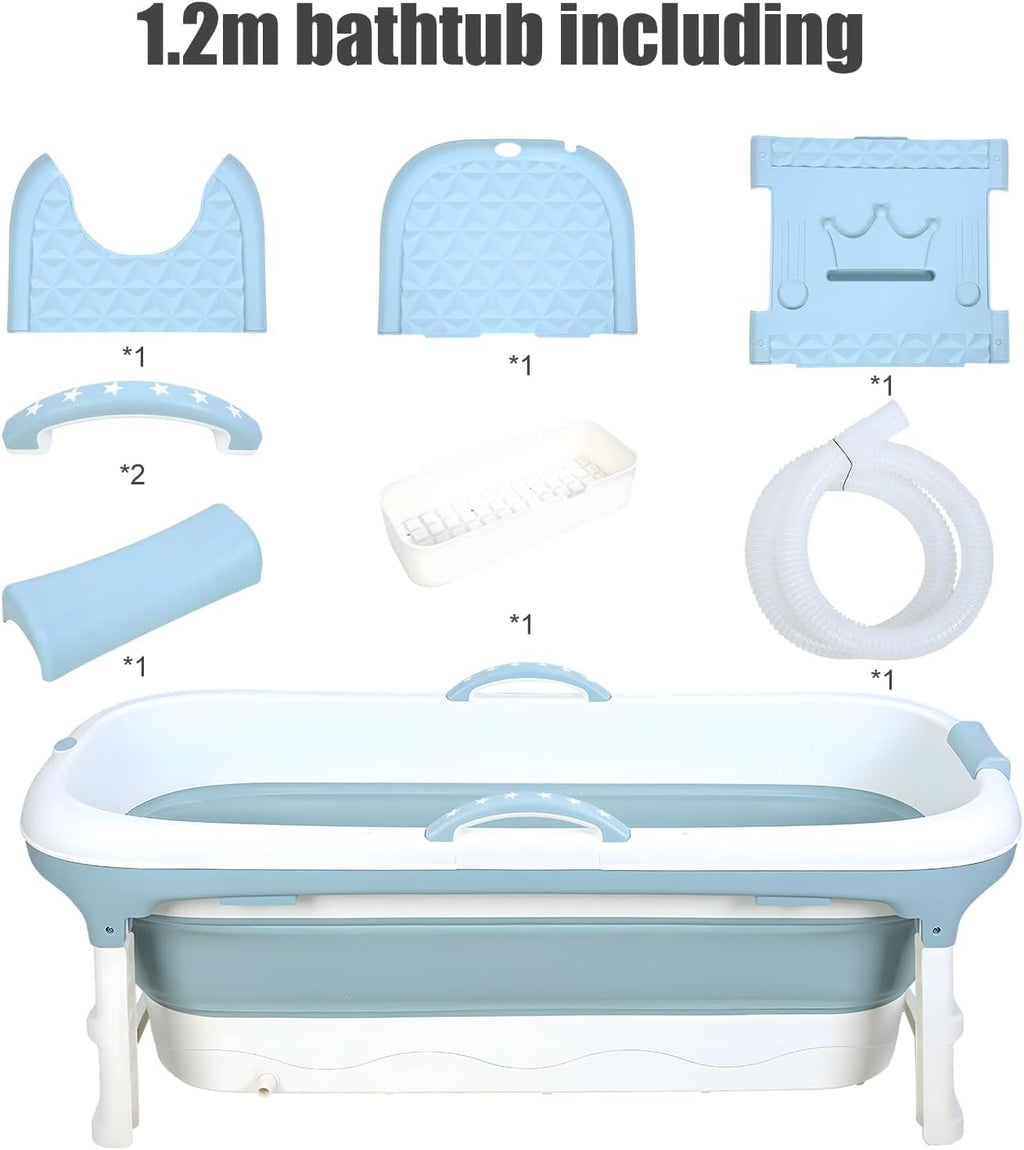 Portable Bathtub for Adult, 59' Large Collapsible Tub, Effortless Folding Bathtub with Massage Board, Thermometer, Thermal Cover, Ideal for Hot Bath Ice Bath with Reached Out Hands (46 inch)