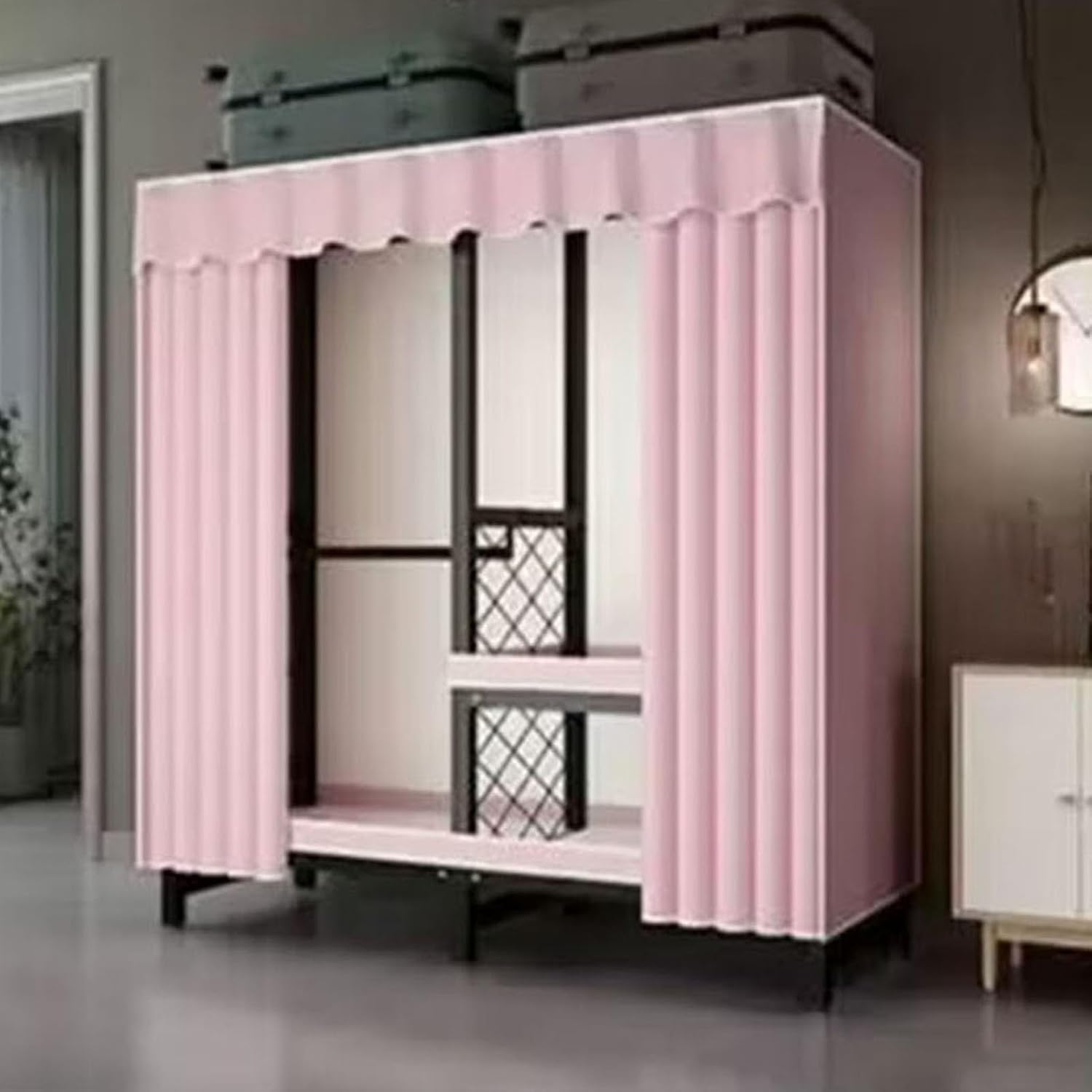 Foldable Portable Closet Wardrobe Rack - Portable Closet with Cover, Foldable Wardrobe Garment Rack with 3/4 Hanging Rods and 1 Storage Shelves, Load 1500lbs (Color : A, Size : L128cm)