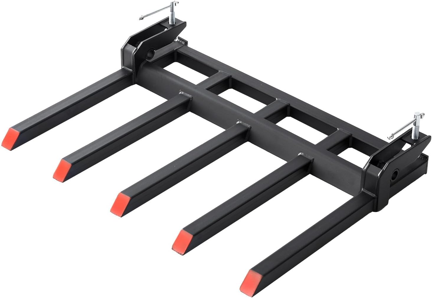 PeakPursuit 48' Bucket Clamp On Debris Forks, Heavy Duty 5 Fork Tines Clamp-On Pallet Attachments with 2500 LBS Capacity Fit for Tractor Bucket, Skid Steer Loader