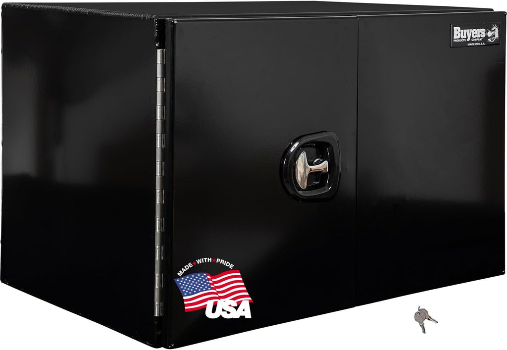 Buyers Products 1705835 Underbody Tool Box With Barn Door, 24x24x36 Inch, Black Powder-Coated, Made in USA, .100 inch Smooth Aluminum, 3-Point Locking, Truck Storage Toolbox For Work Vehicles