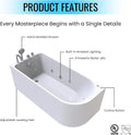 67 Freestanding Whirlpool Soaking Bathtub, Hydro Massage Tub with Bath Spa Jets, cPUC Certified Acrylic Stand Alone Tub, Right Drain & Chromatherapy, Free Standing Soaker Bathtub