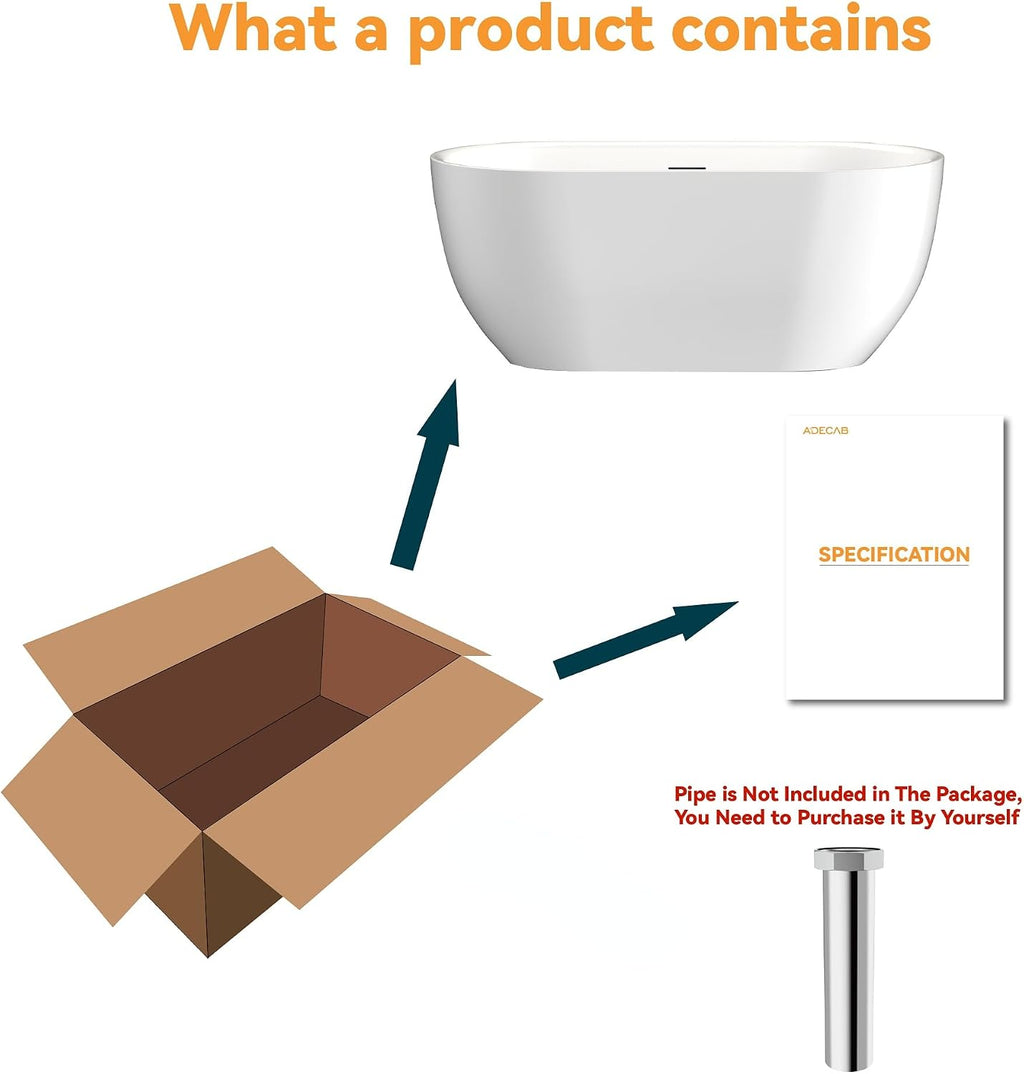 59' Acrylic Freestanding Tub, Soaking Tub, Bathtub for SPA, Integrated Overflow and Drain, cUPC Certified, Lustre White