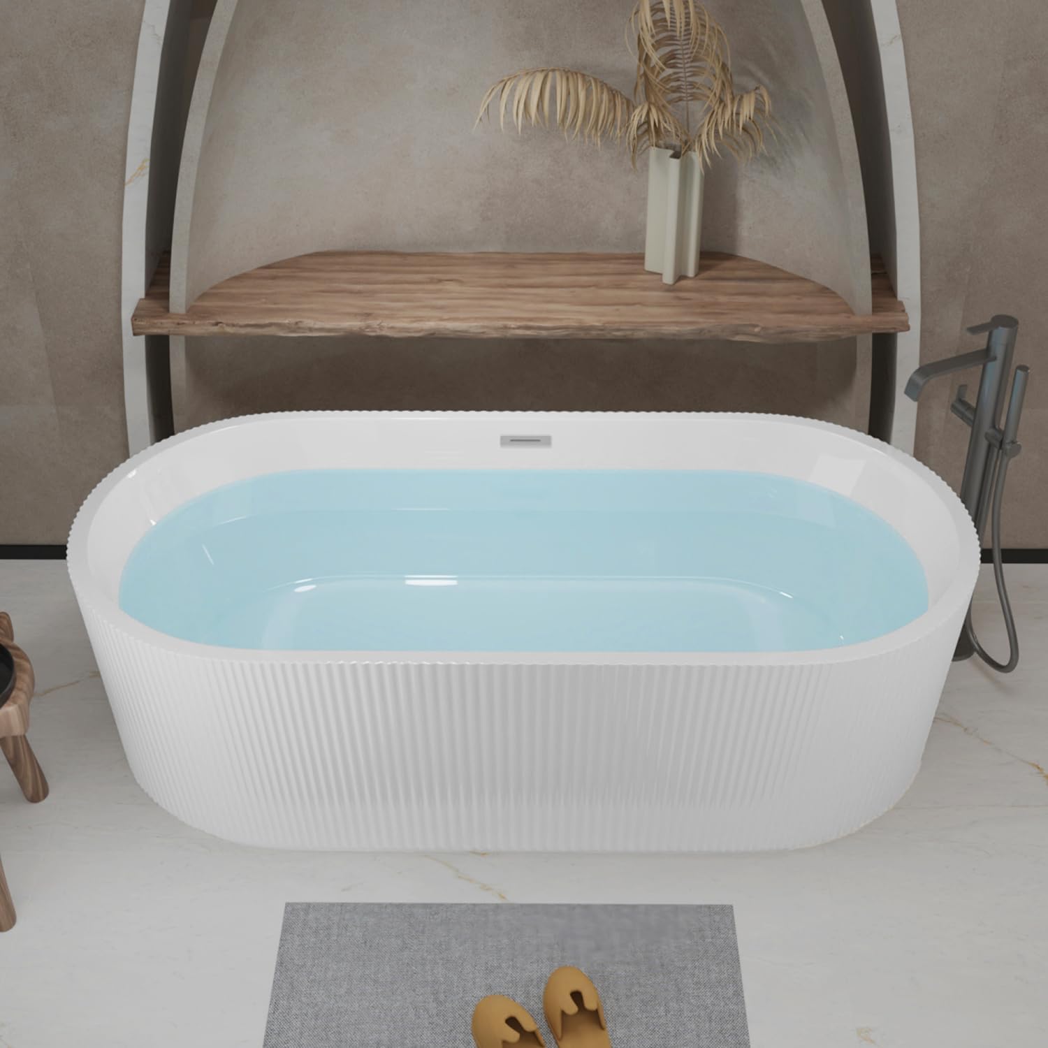 Geelife 59' Linear Acrylic Freestanding Bathtub Stand Alone Soaker Tub
