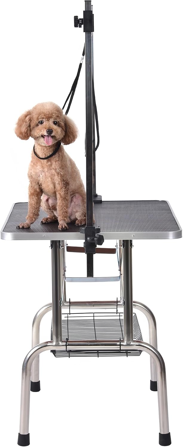 New Large Pet Grooming Table for Dog Cat with Adjustable Arm and Clamps Heavy Duty Portable Dog Grooming Table w/Arm & Noose & Mesh Tray (36INCH, Black)