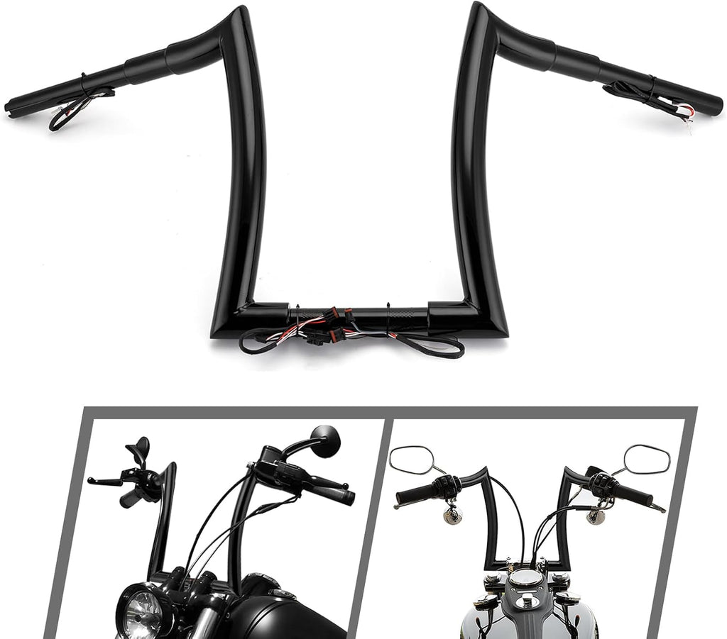 Mofun 12' Rise Pre-wired Handlebars Ape Hangers 1.5' Fat 1' Clamp Compatible with Harley Softail 2011-2024 Sportster 2011-2022 Dyna 2012-2017 low Rider S Road King 2015-Later Models, Gloss Black