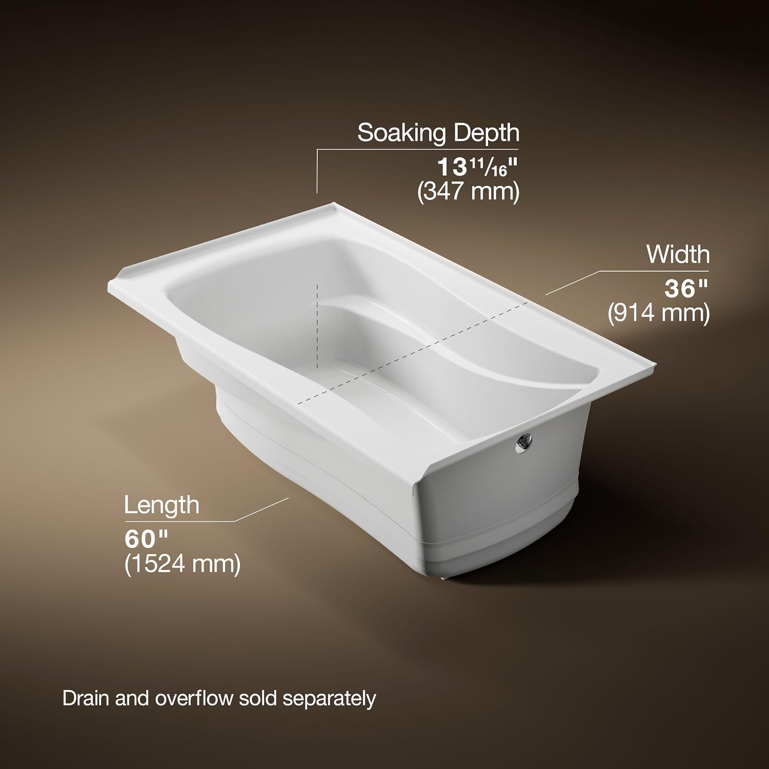 KOHLER K-1239-GHRF 60' X 36' Integral Flange Heated Bubblemassage™ Air Bath With Right-Hand Drain